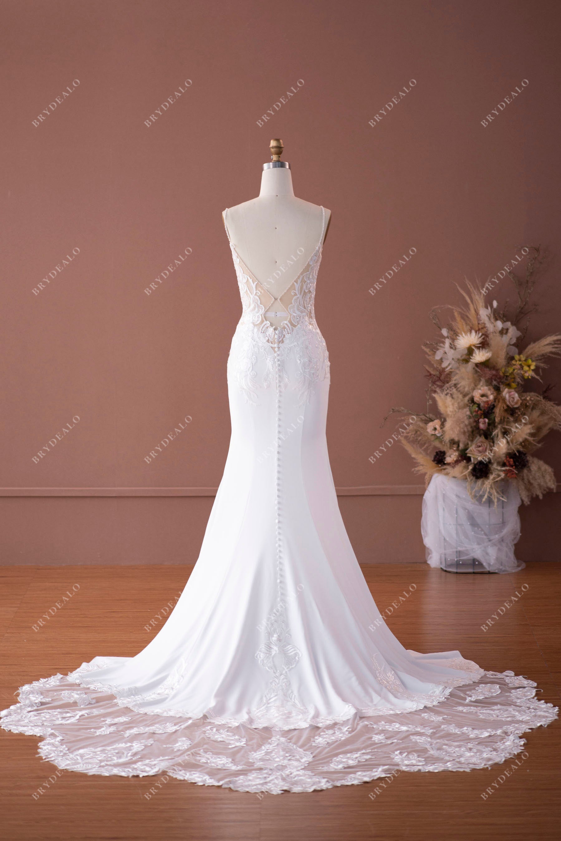 cutout lace train mermaid bridal gown
