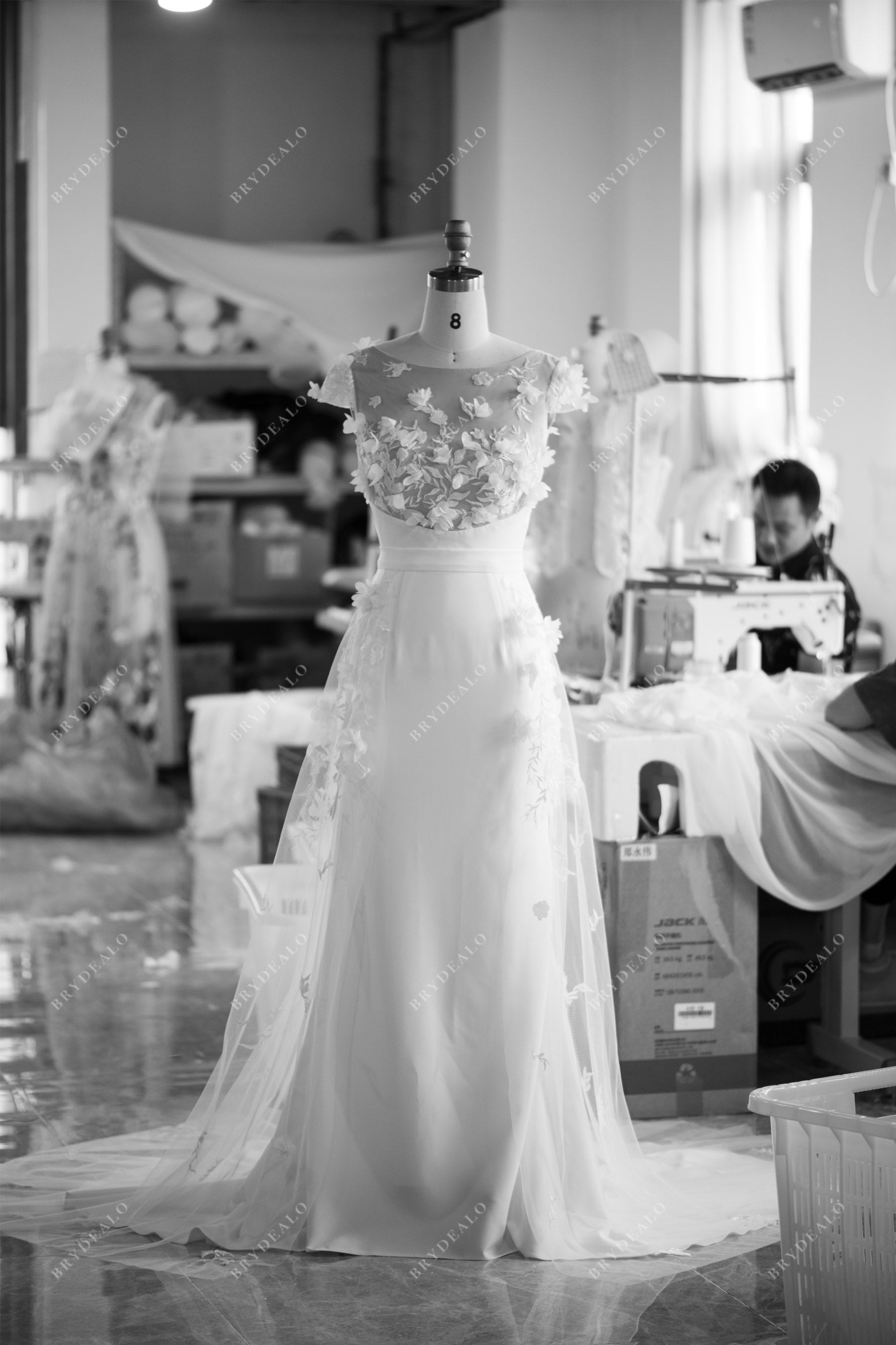 hand-made lace crepe wedding gown