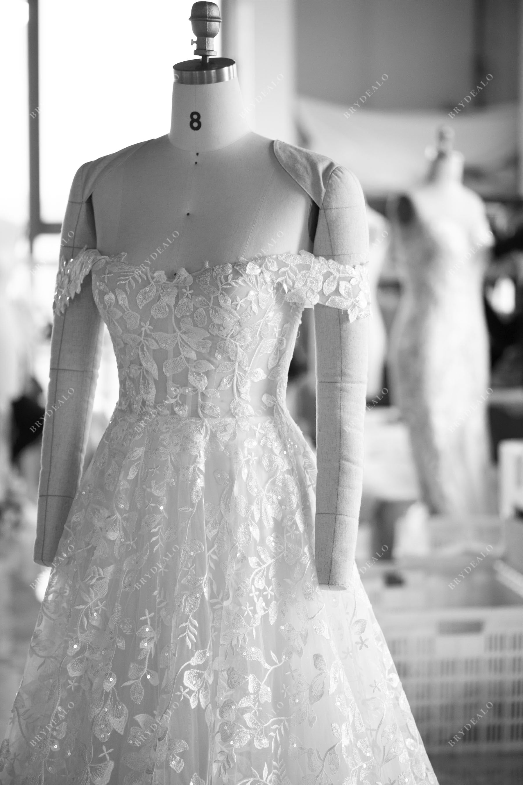 best custom off shoulder lace wedding dress