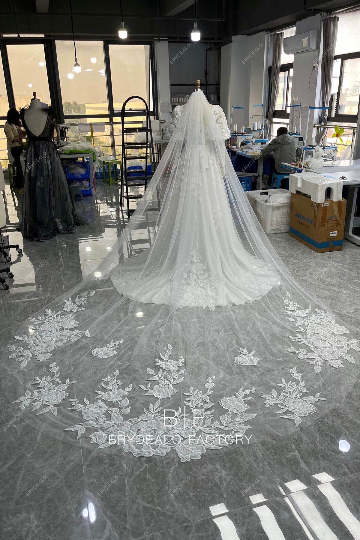 Two Layers Floral Lace Bridal Veil / 