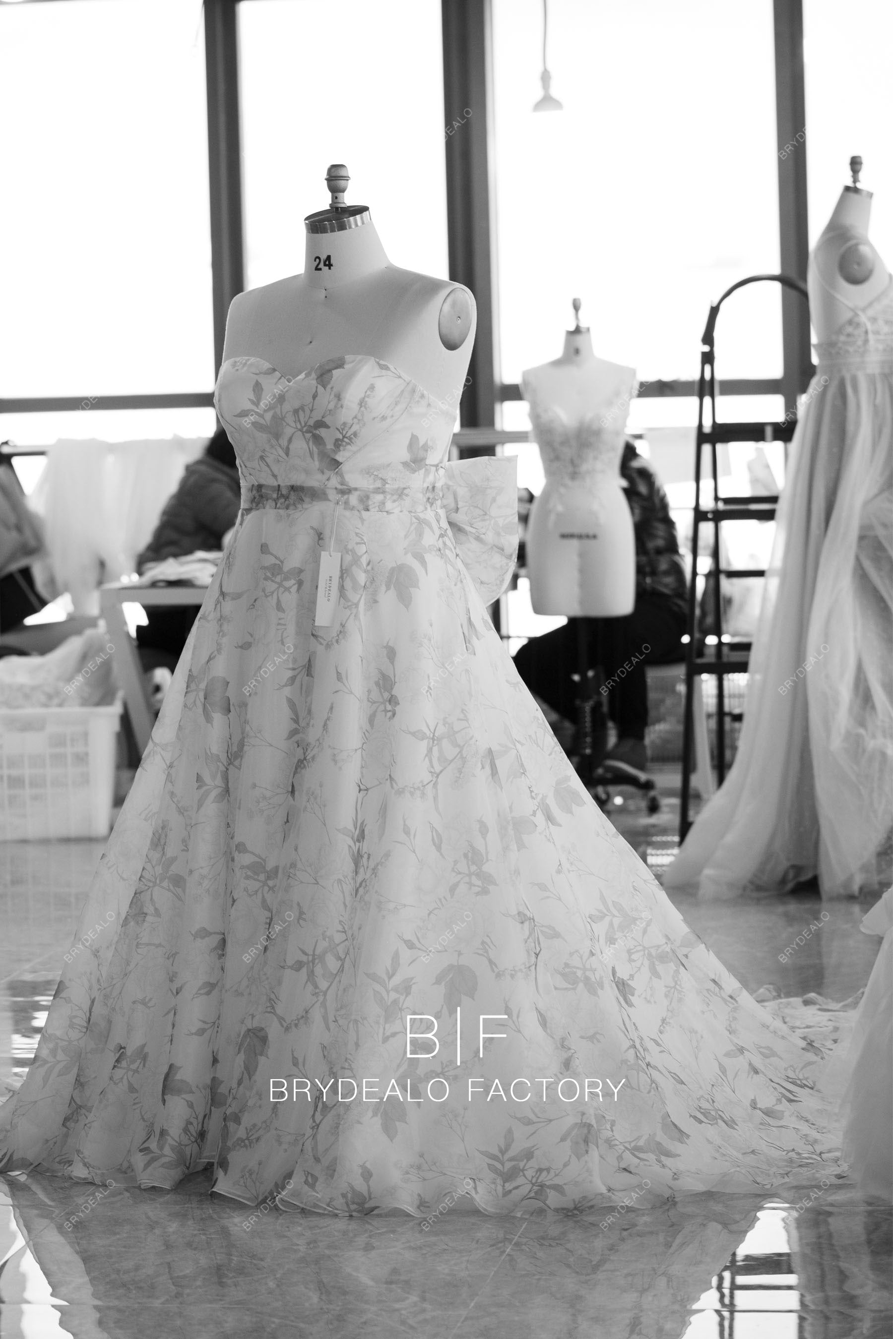 custom plus size floral organza A-line wedding gown