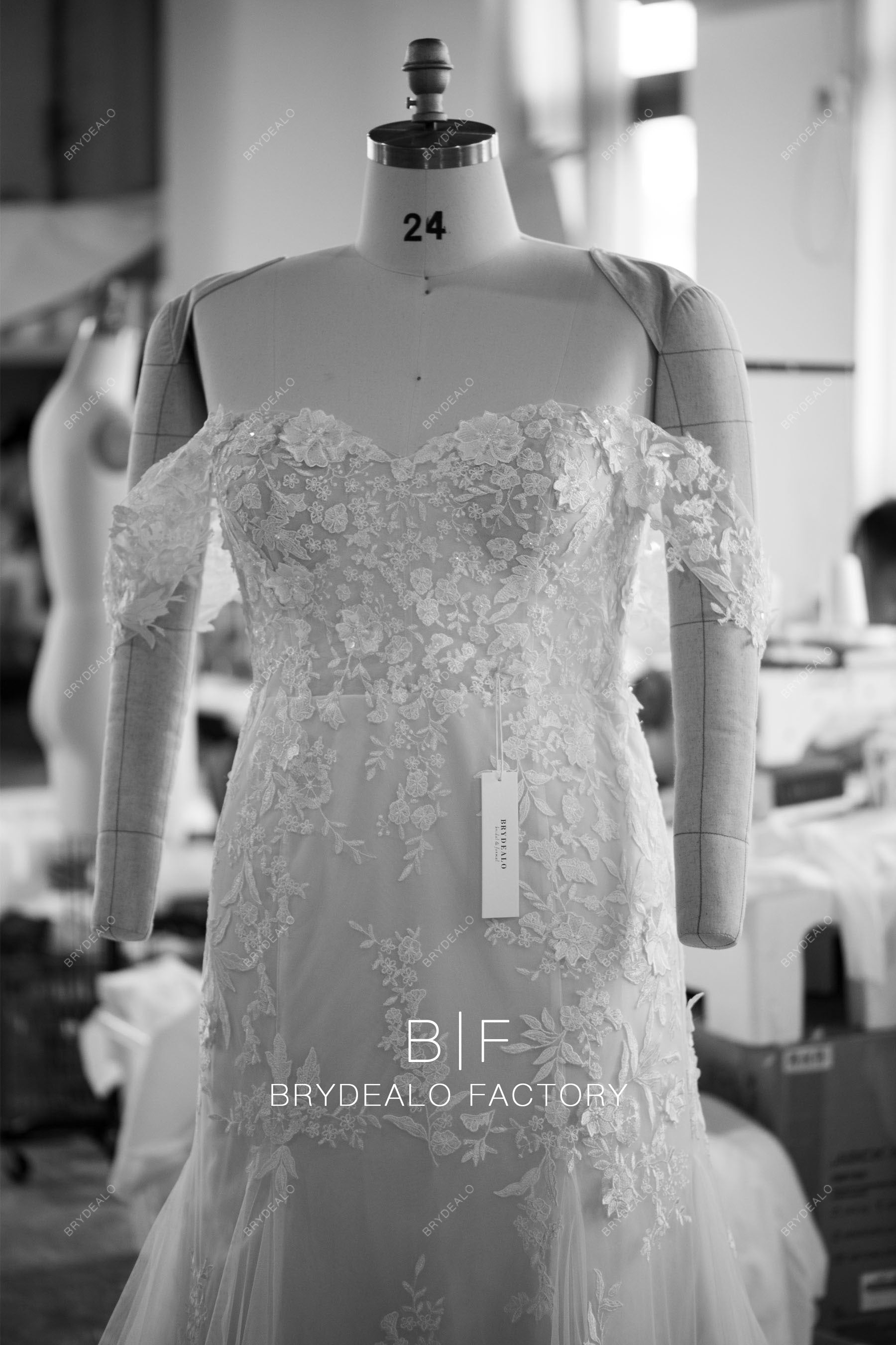 custom plus size off shoulder 3D flower wedding dress