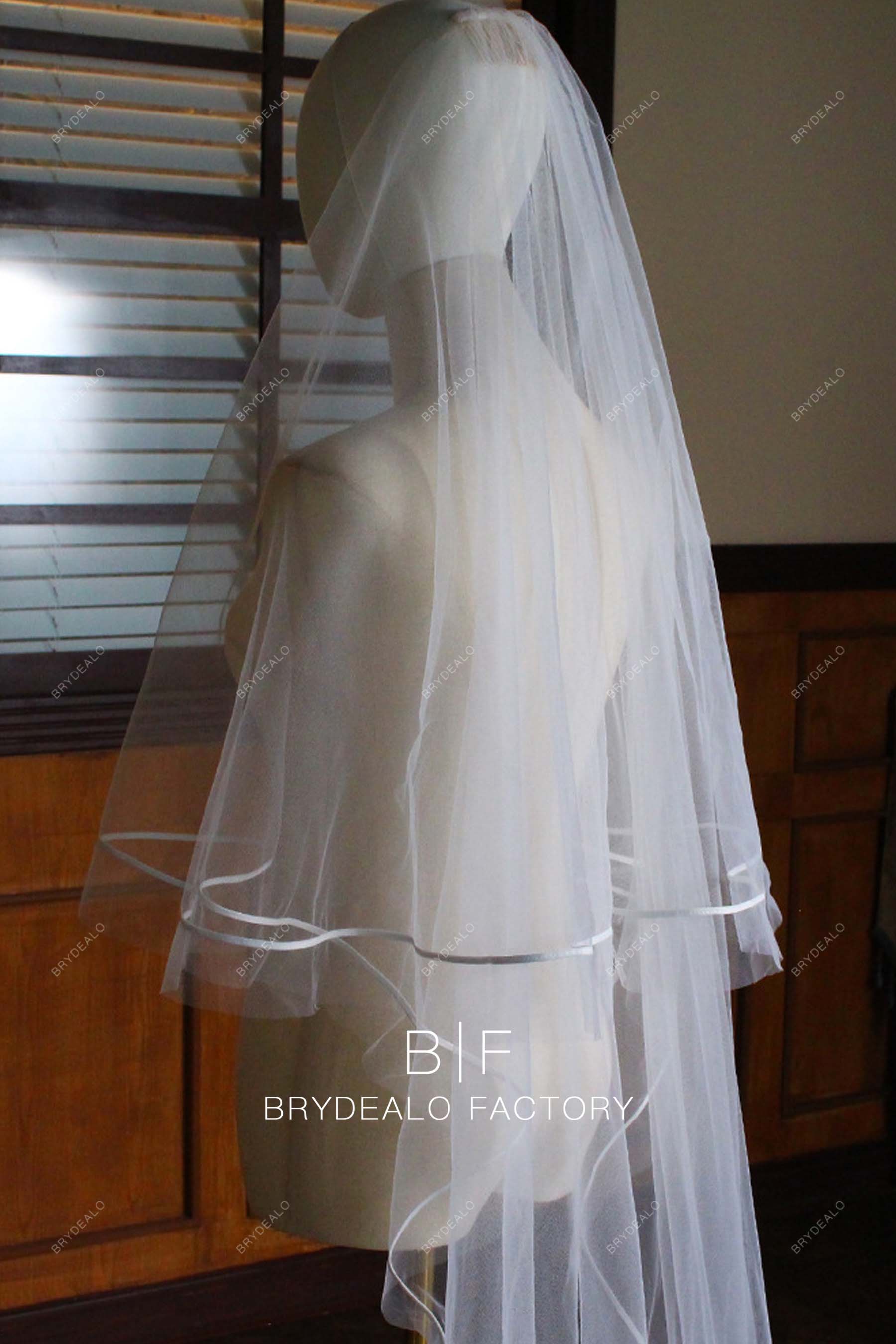 simple satin ribbon two tiered bridal veil