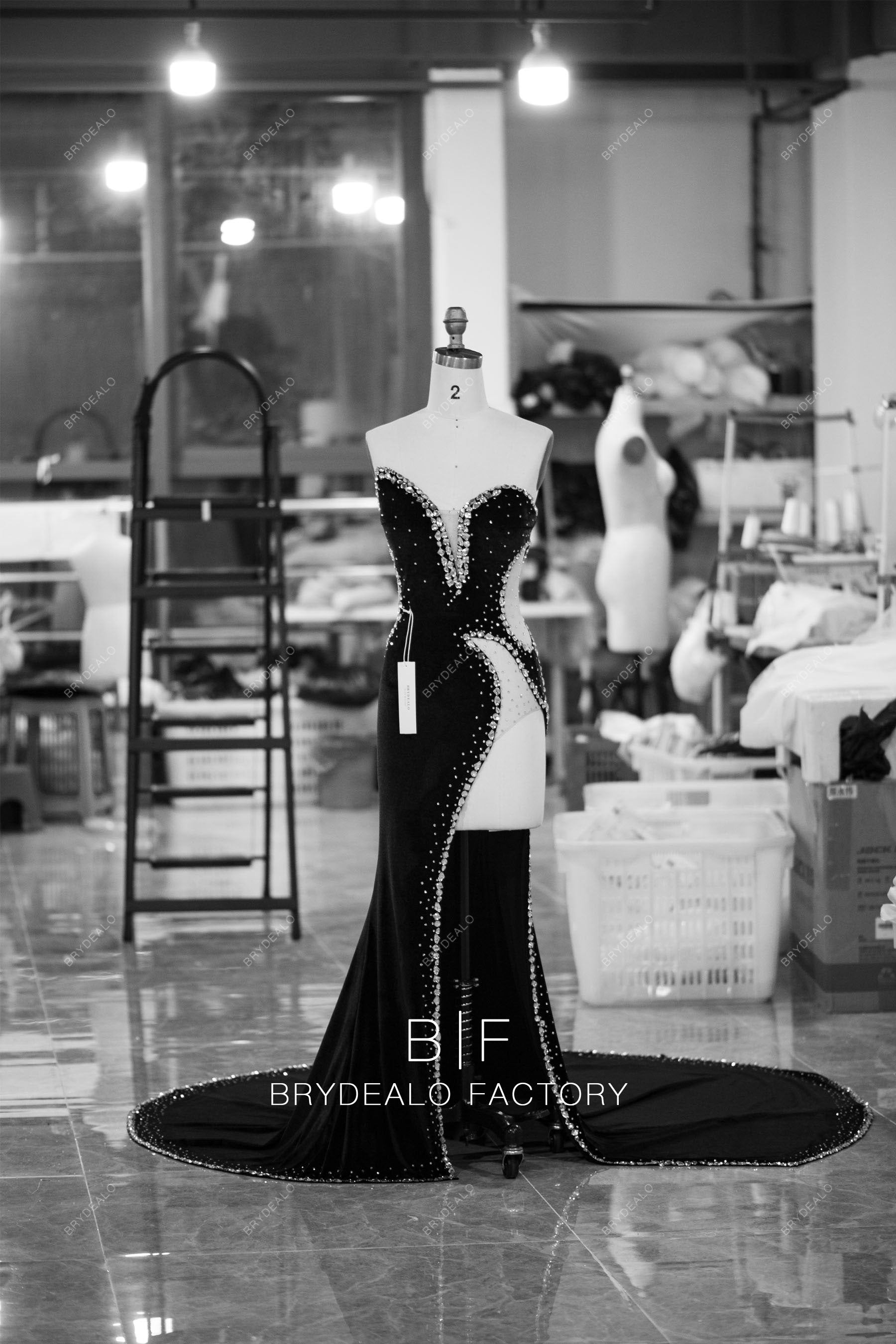 custom sexy slit black velvet prom dress