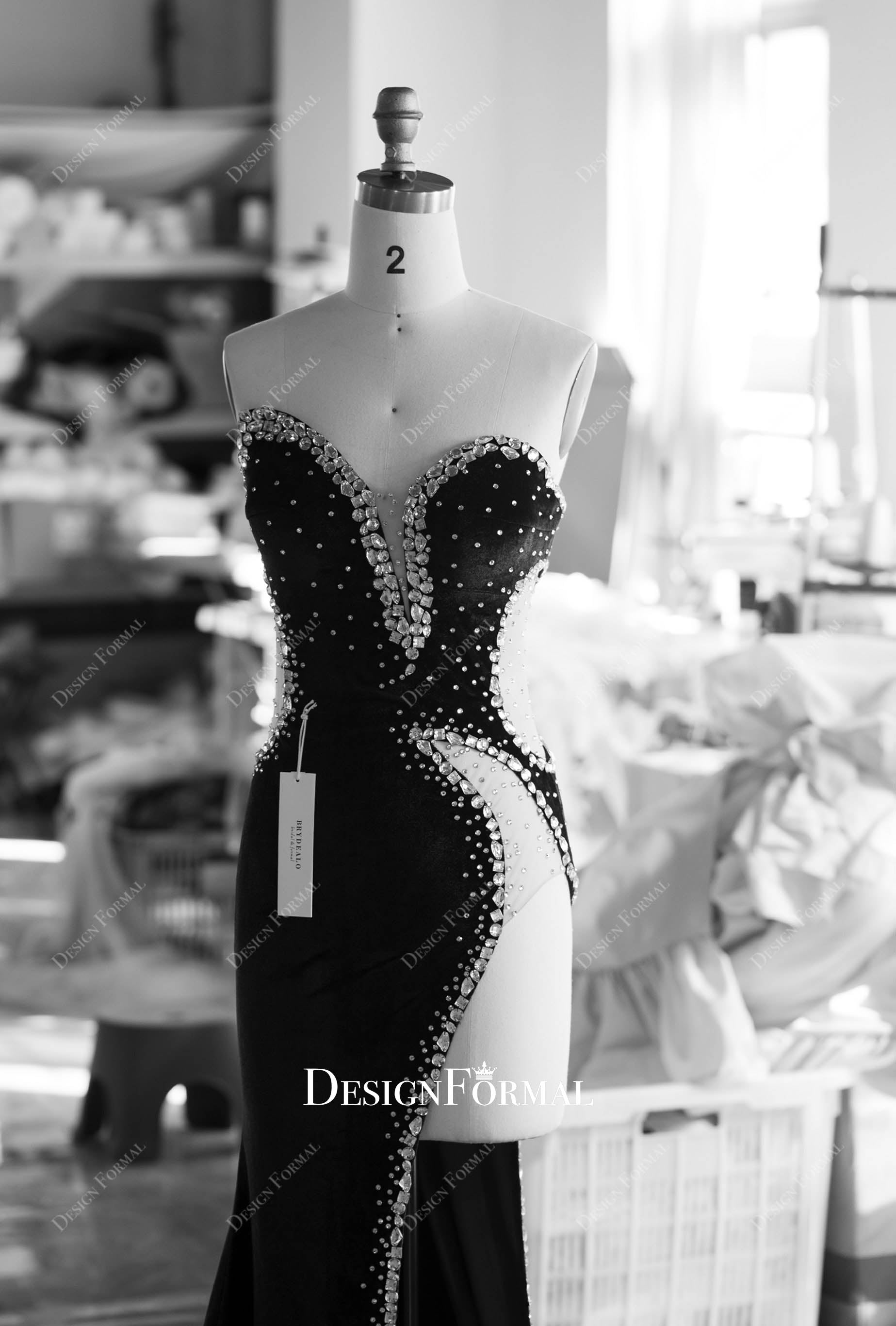 Black prom dress with hotsell silver rhinestones