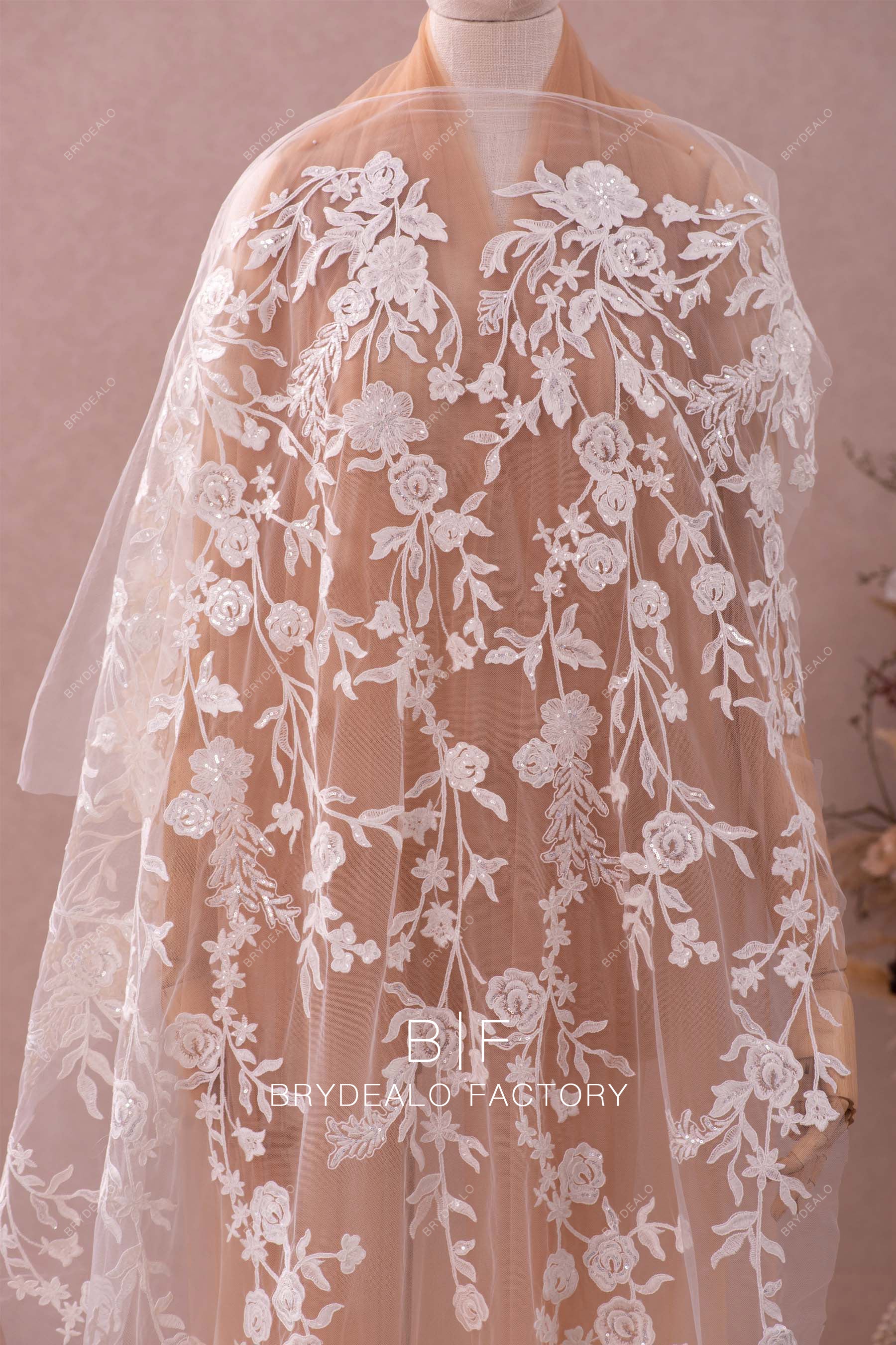 Best Shimmery Sequin Floral Lace Fabric Online
