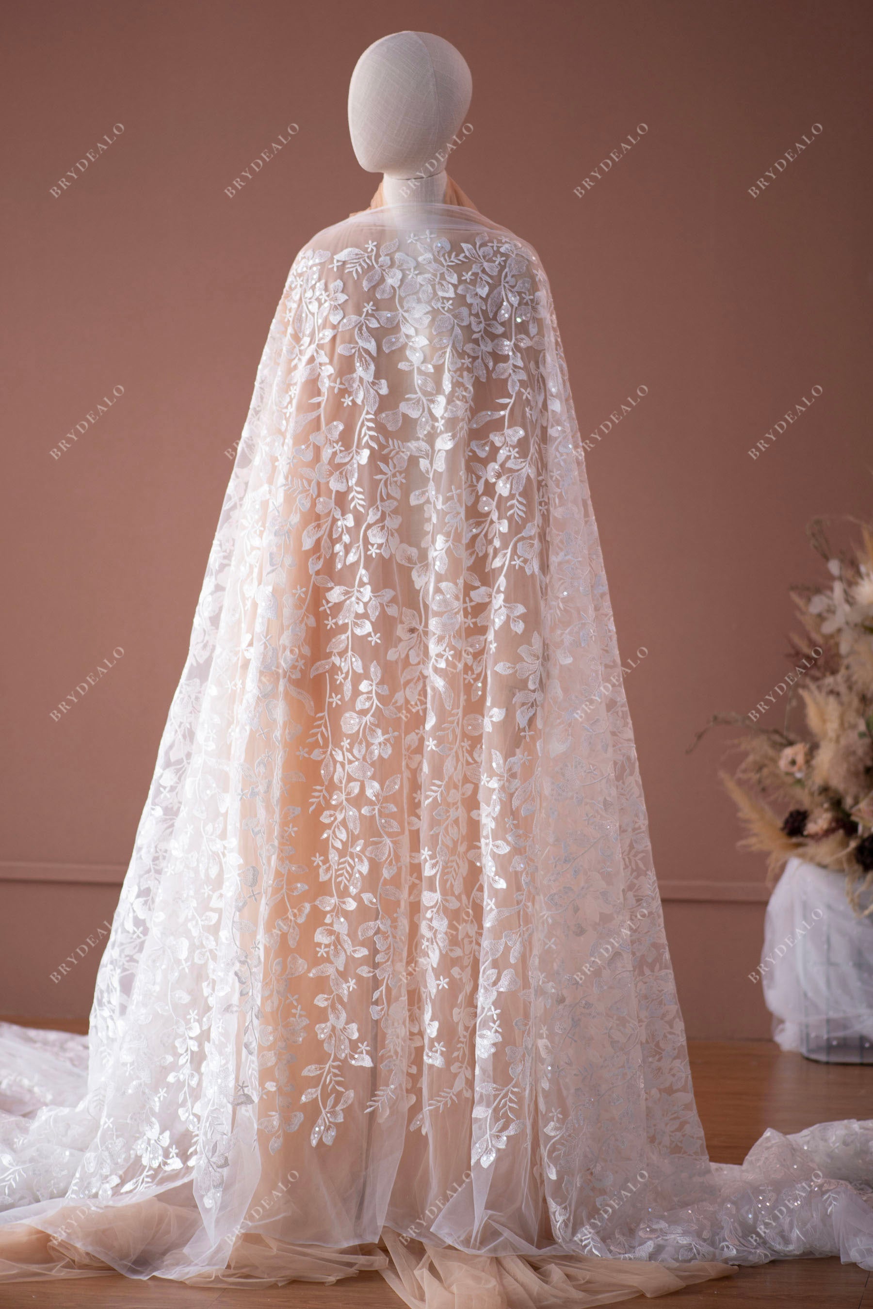 romantic shimmery sequined bridal lace fabric sold by the yard