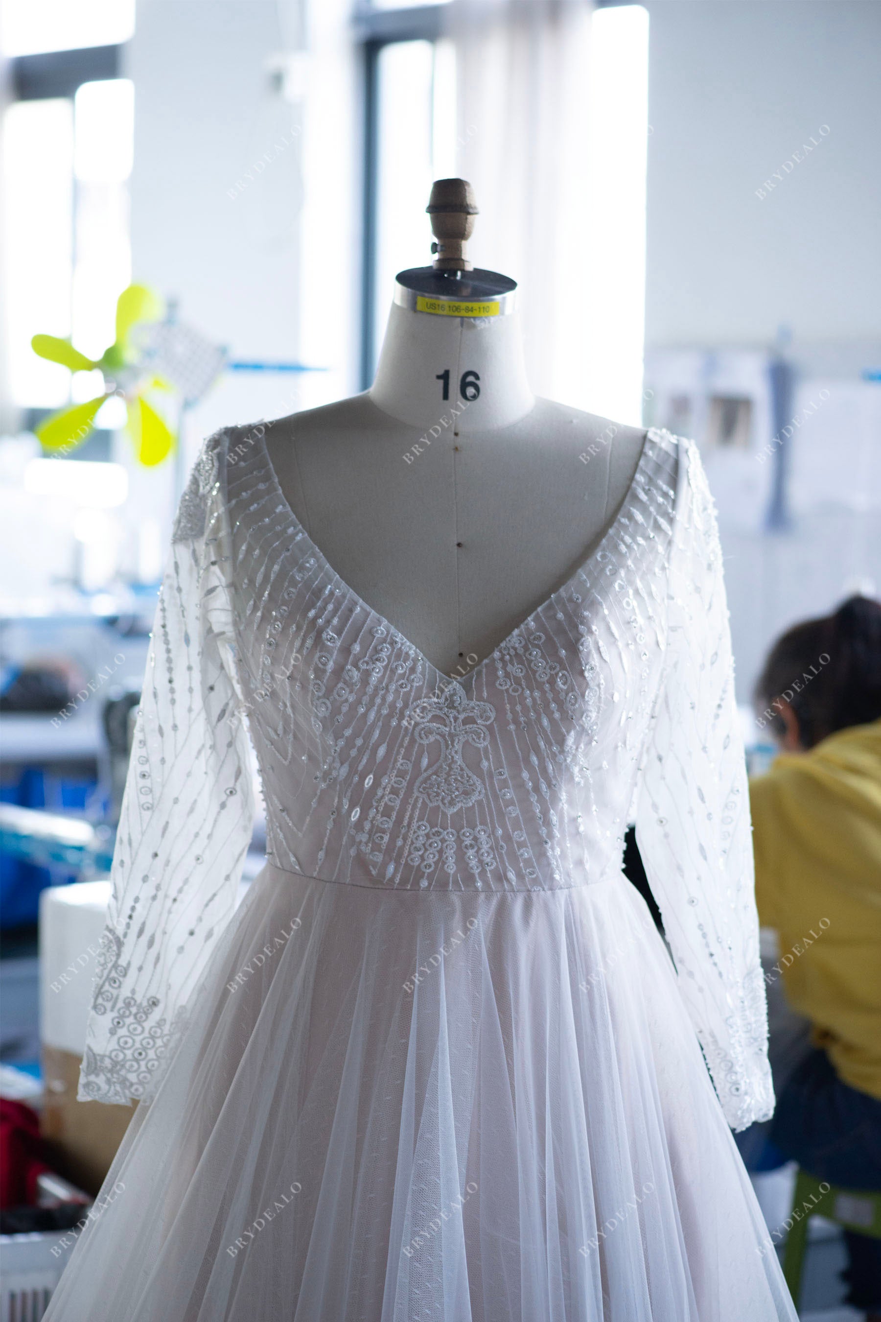 Custom Plus Size V-neck Lace Wedding Ballgown