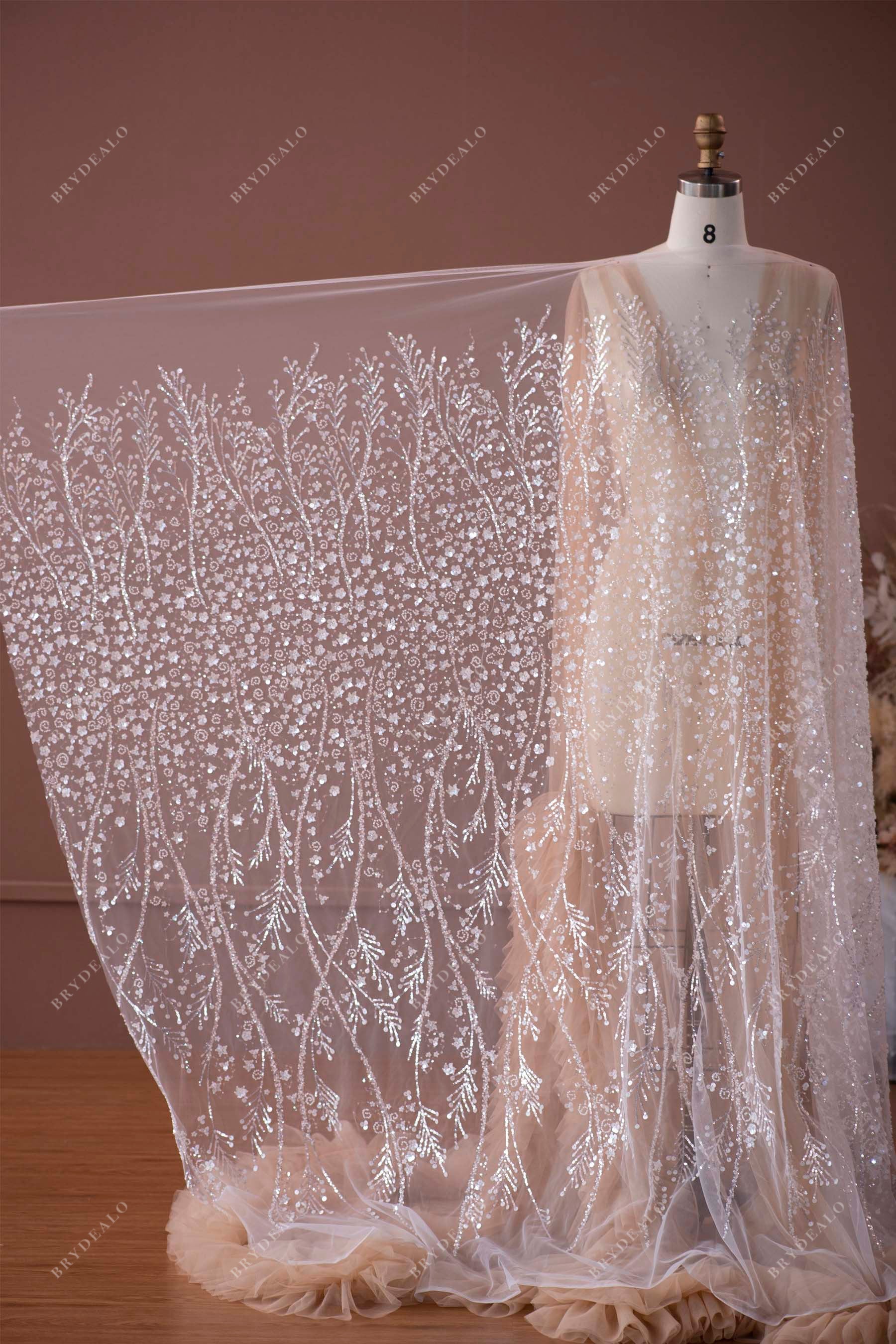 Sparkly Designer Sequined Flower Lace Fabric Online