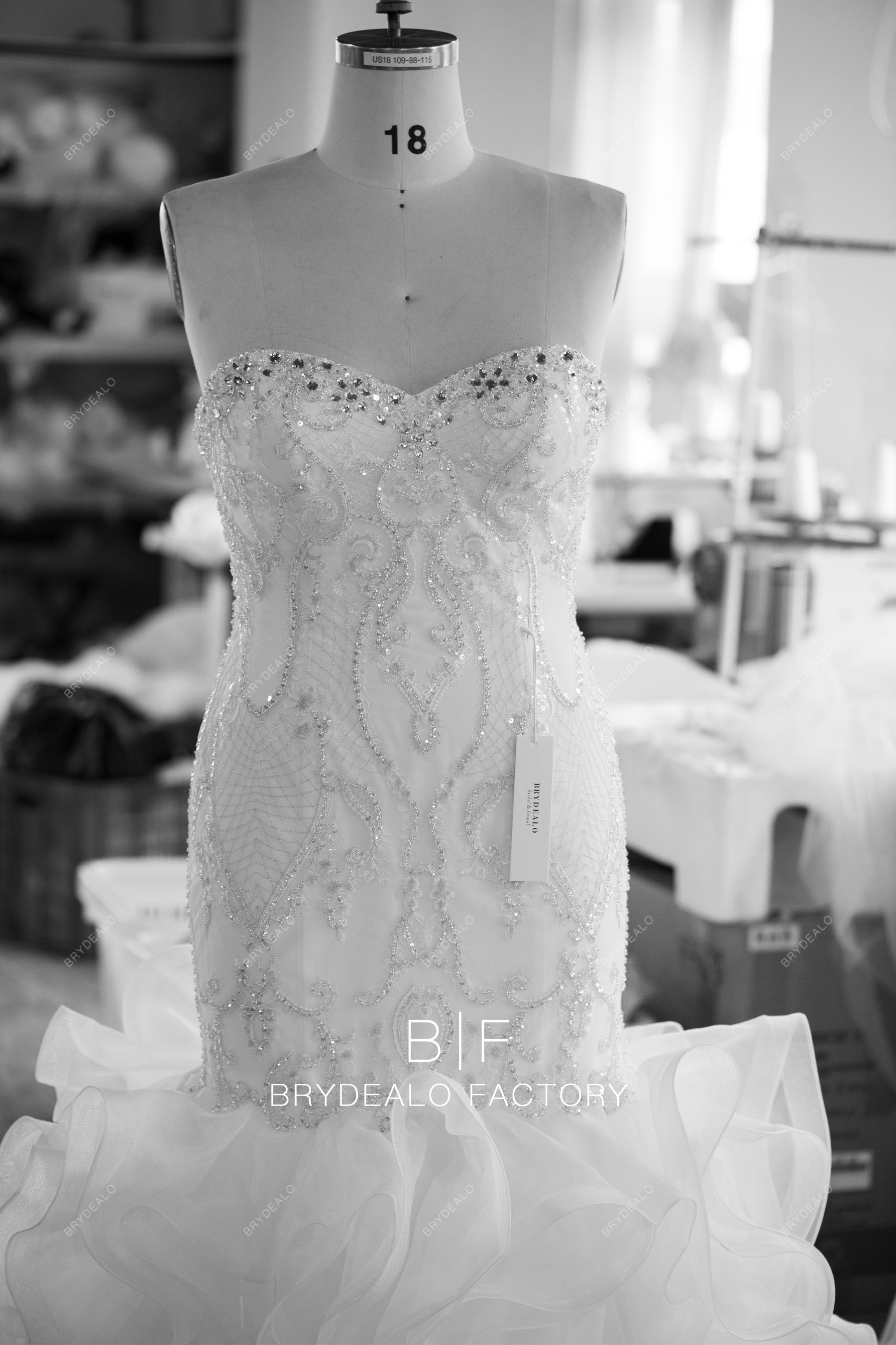 designed sparkly rhinestone lace organza wedding dress