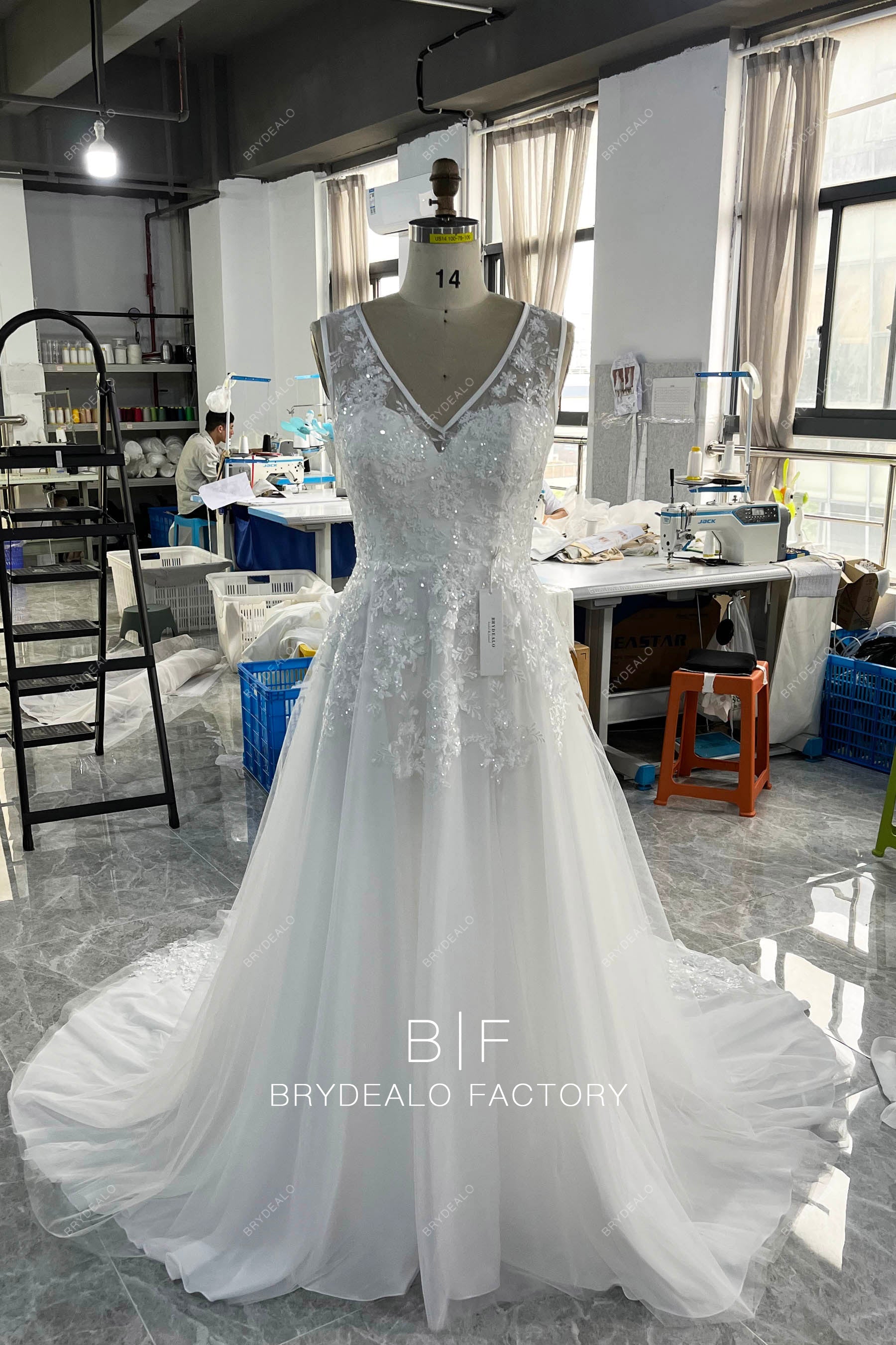 designer sparkly sequined lace long wedding dress