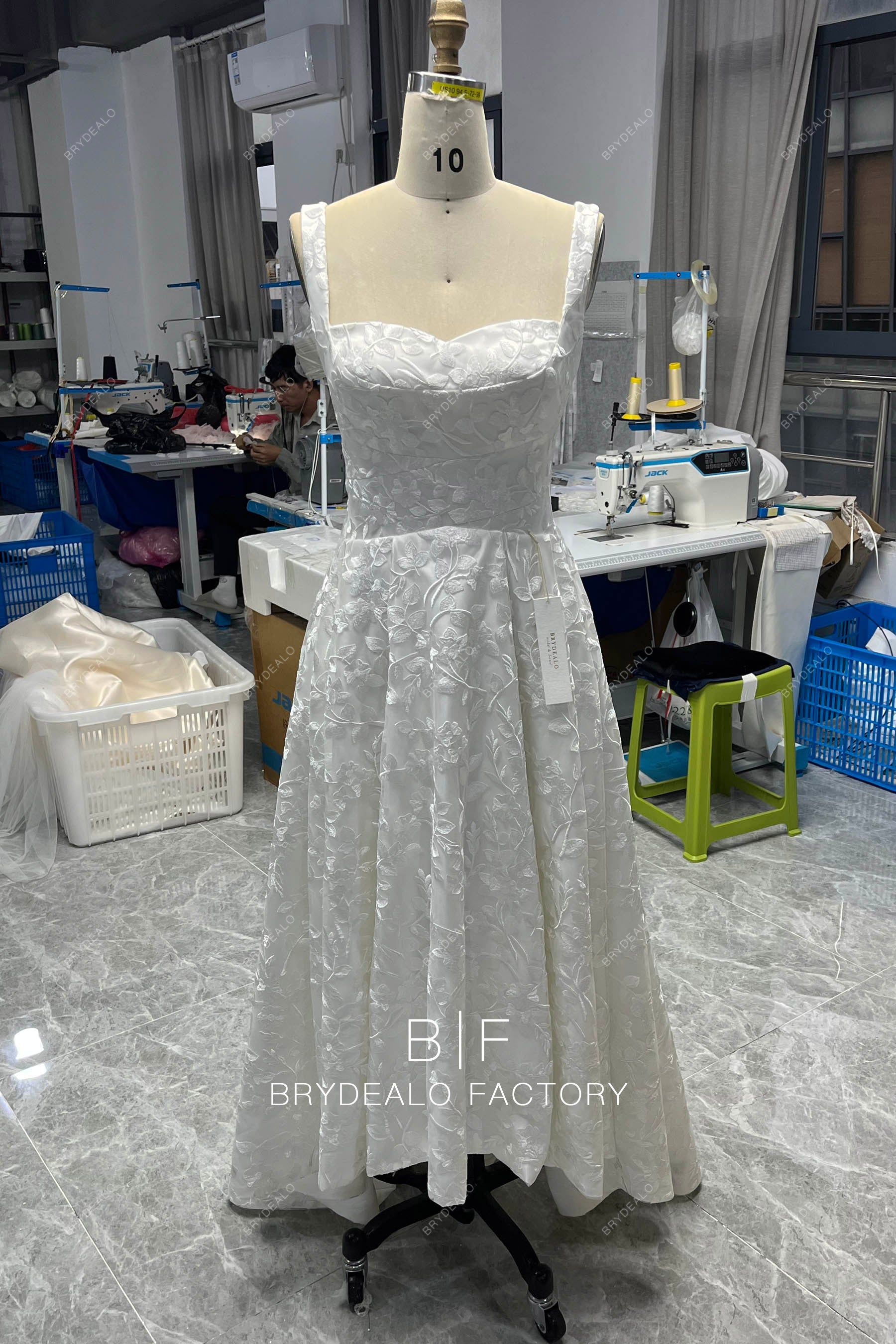 designer sleeveless lace A-line wedding dress