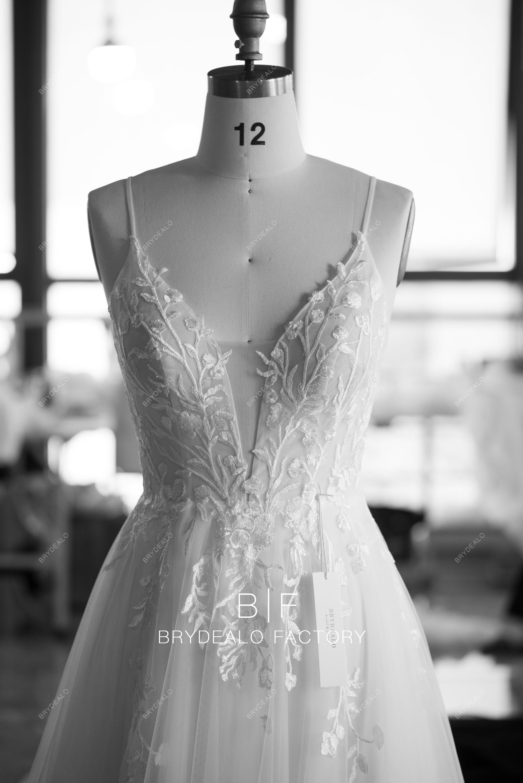 Custom Made straps plunging lace wedding dress