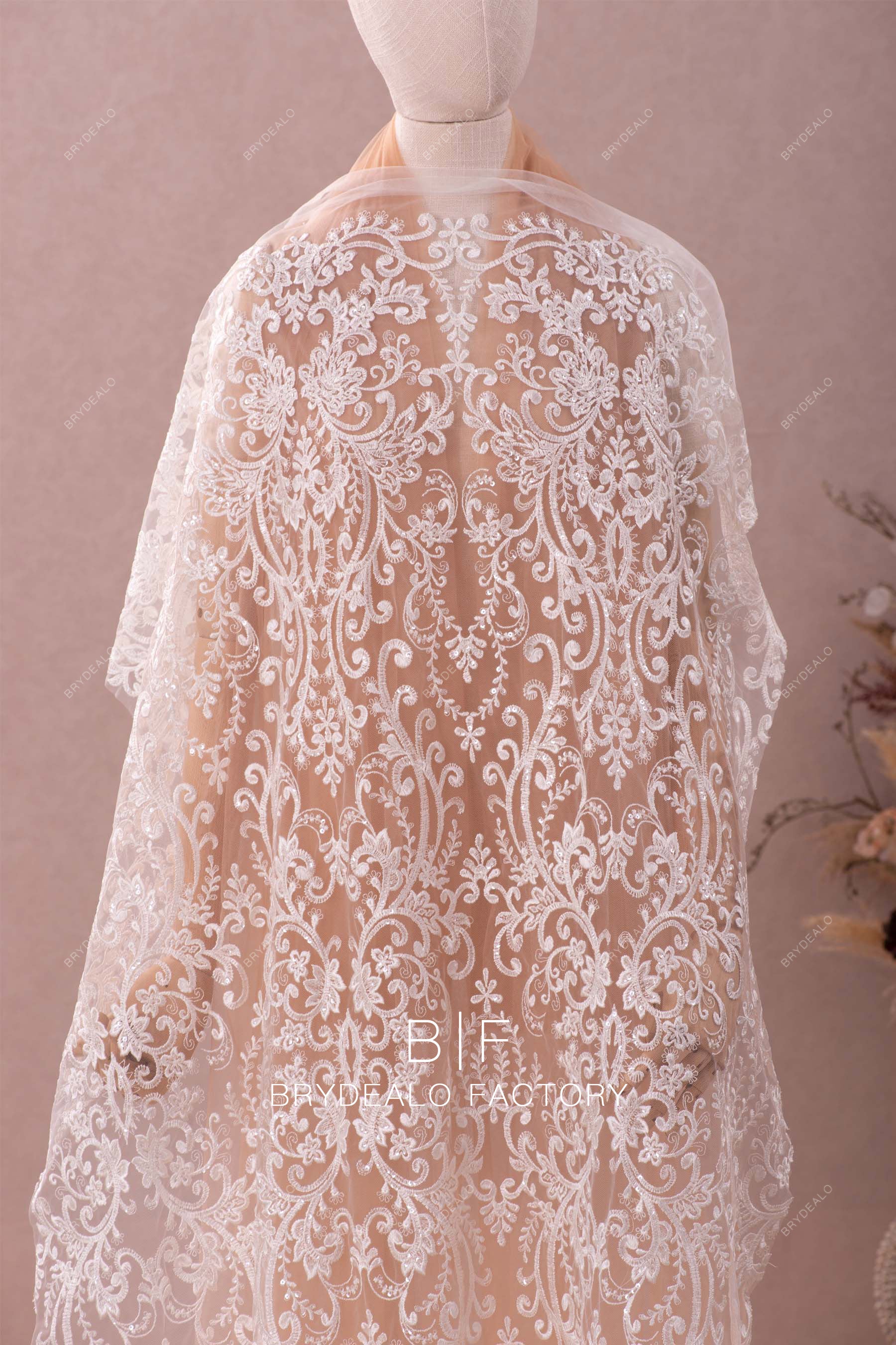 Best Shimmery Symmetric Totem Pattern Lace Fabric Online