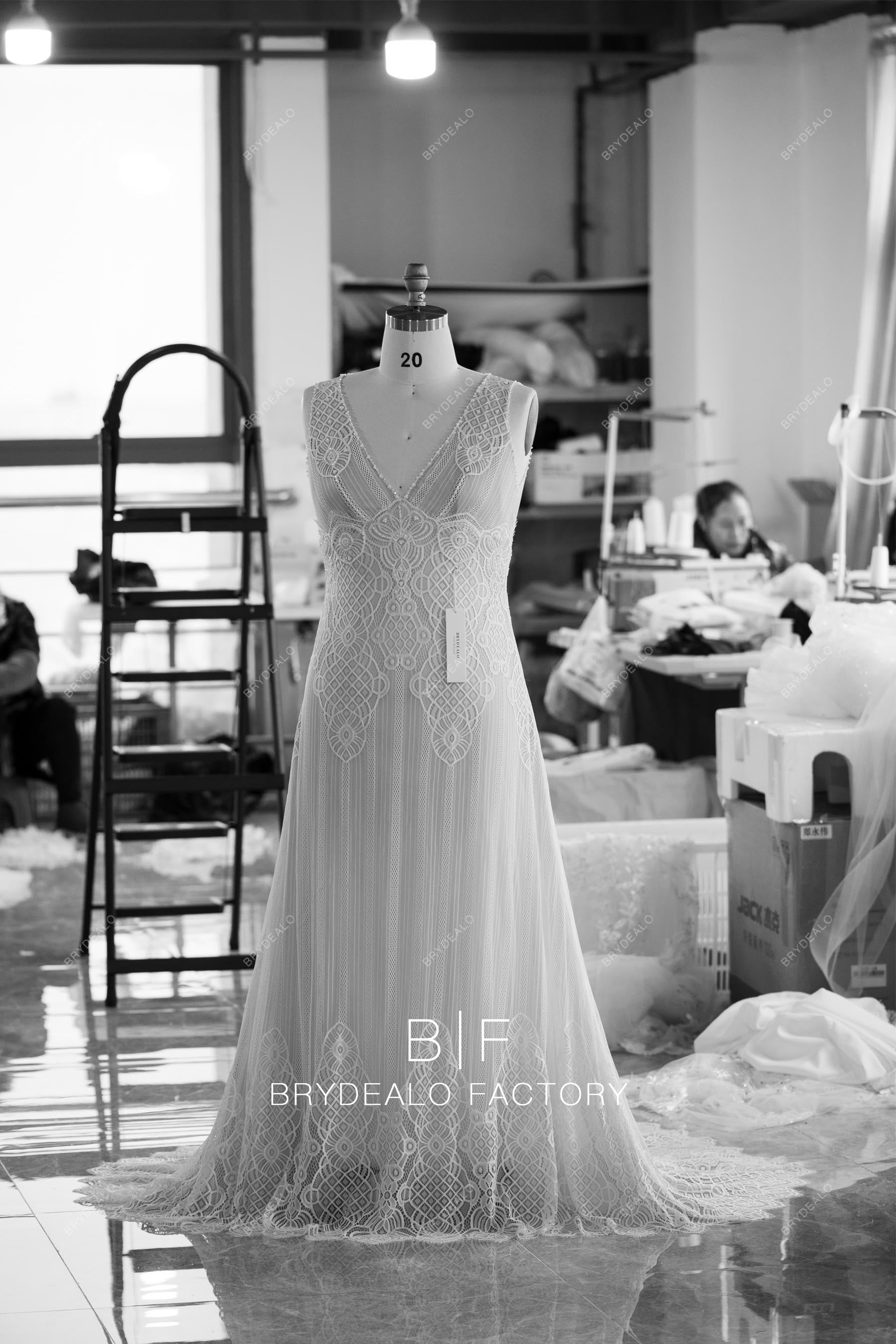 custom v-neck plunging designer wedding dress