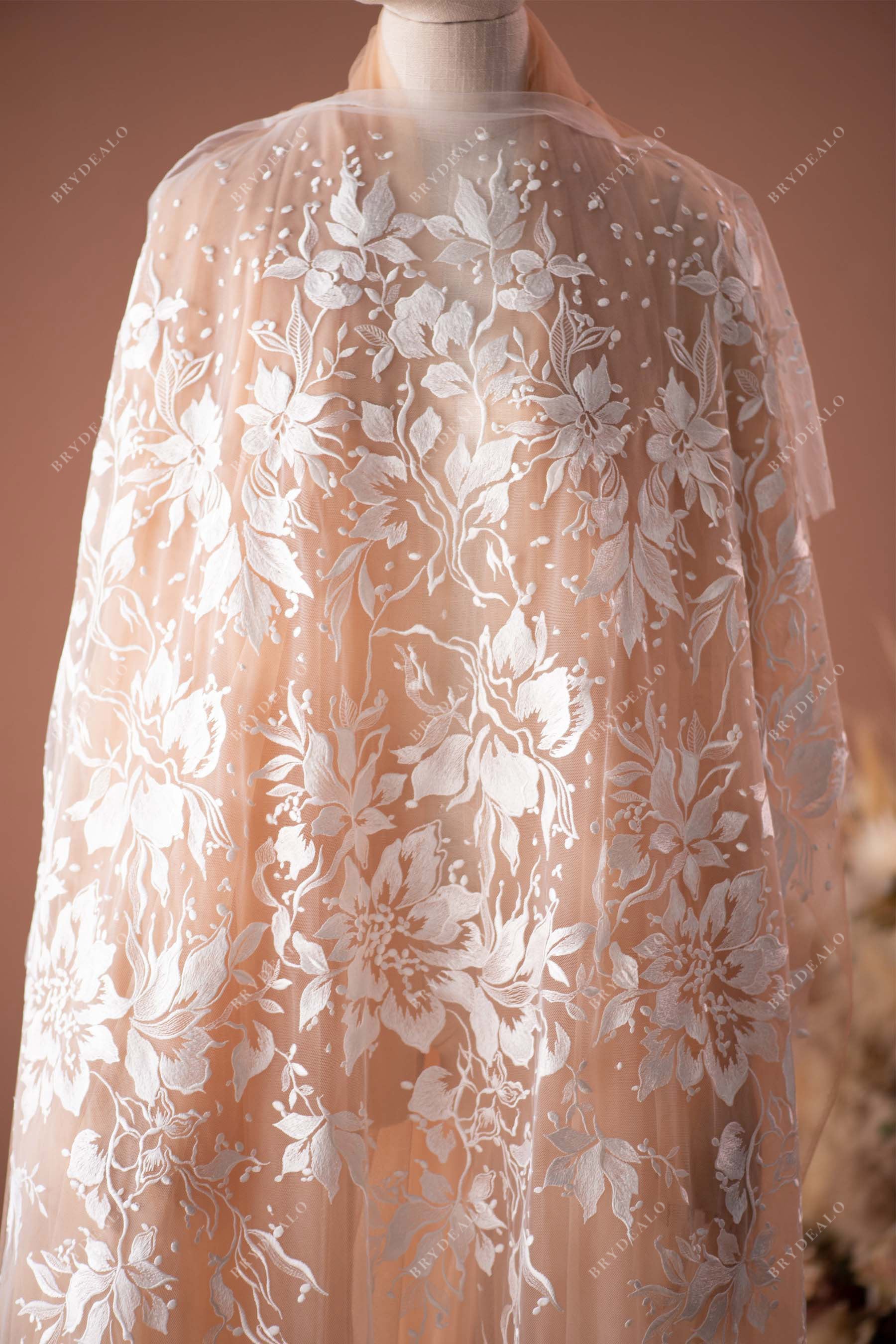 Designer Wild Flower Bridal Embroidery Lace Fabric for Dresses