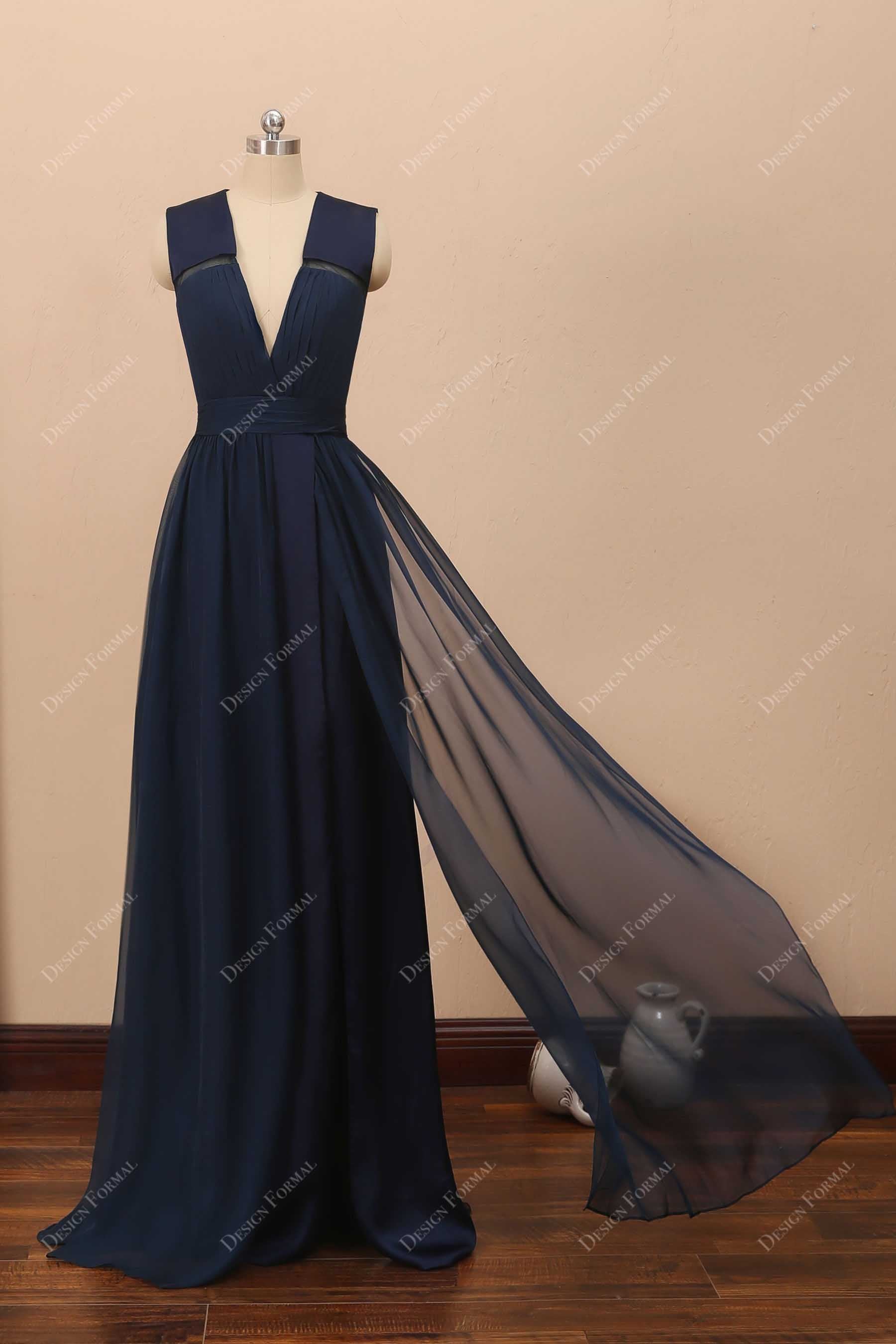 wide shoulder strap A-line navy bridesmaid dress