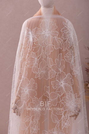 Gorgeous Clear Sequin Flower Motif Lace Fabric Online