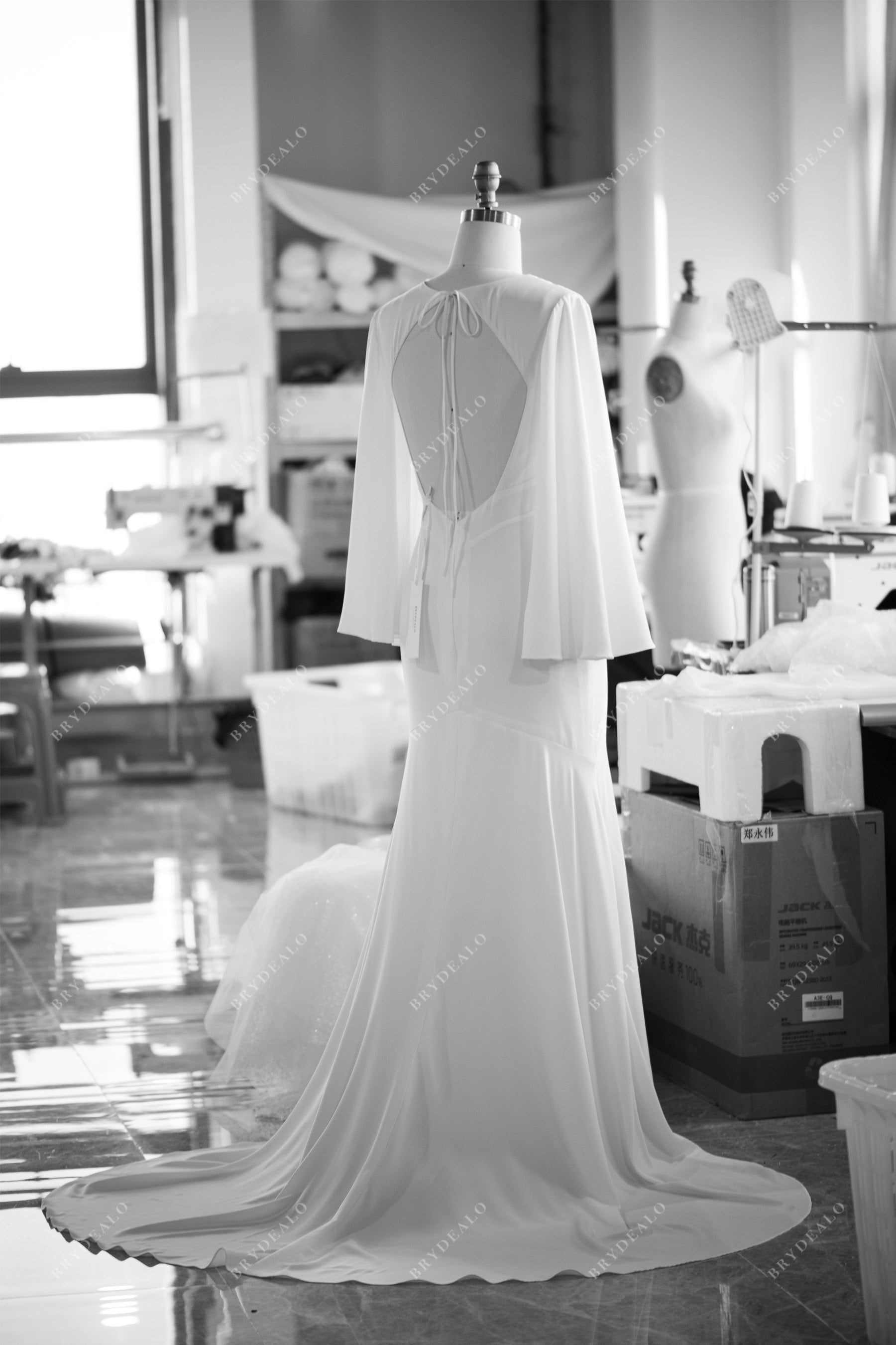 designer mermaid chapel train elastic satin wedding dress