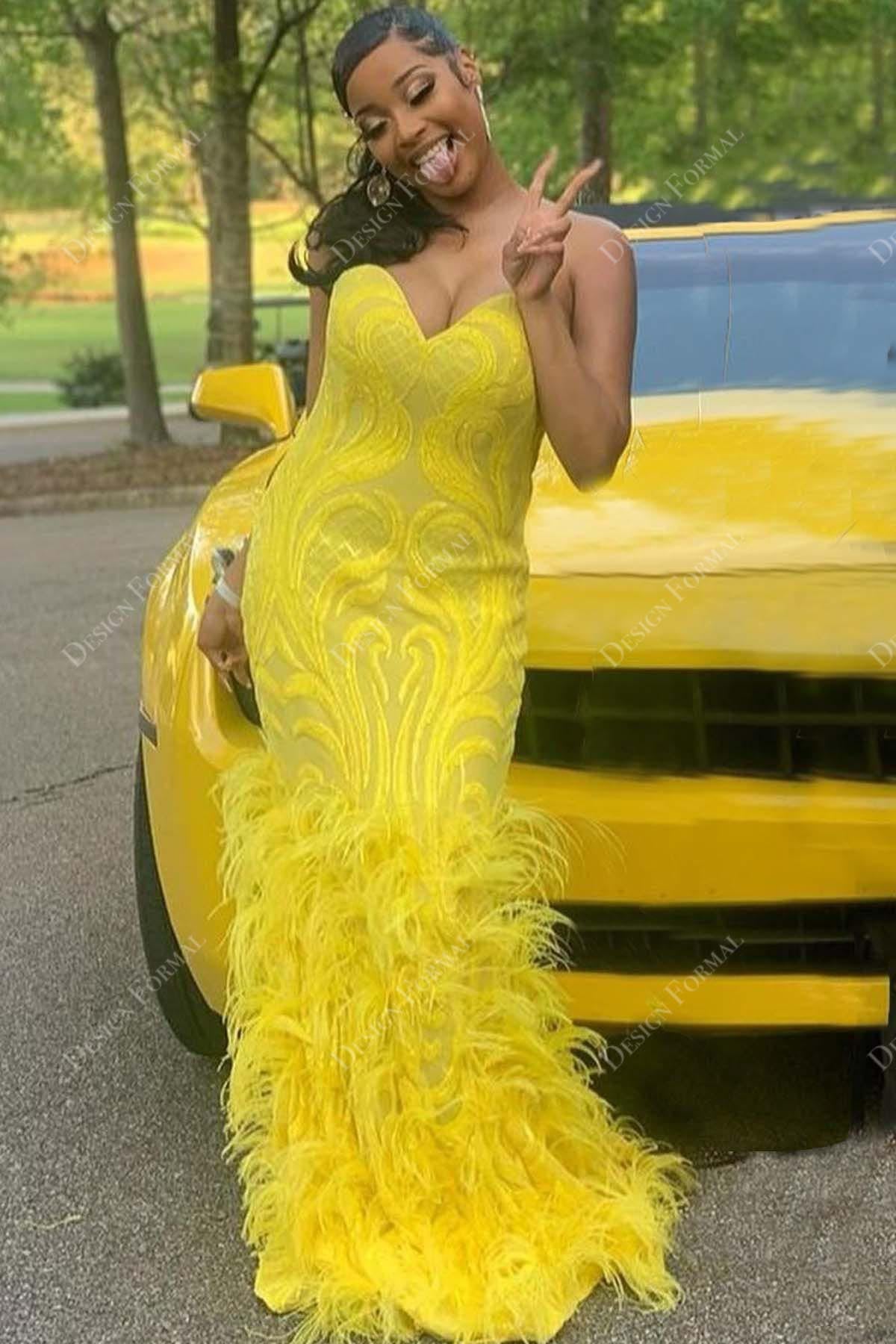 yellow sequin sweetheart strapless mermaid prom dress